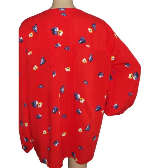 Old Navy Blouse Womens Large Red Floral boho peasant top lace-up v-neck swing - Picture 7 of 15